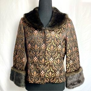 Vintage Y2K Nine West Brocade Jacket Size 6 NWT Faux Fur Collar Cuffs